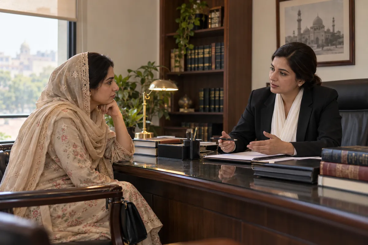Illustrative confidential family-law consultation between two adult women