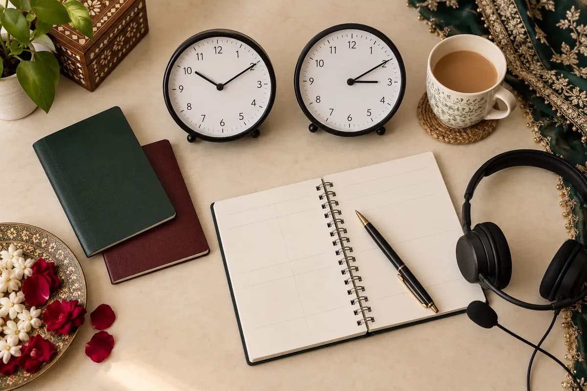 Illustrative appointment planner and clocks for overseas coordination