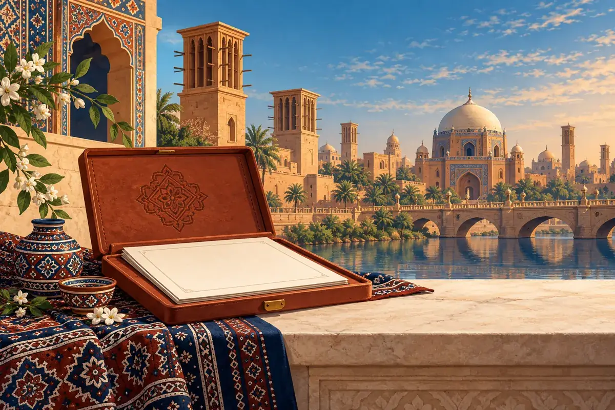 Court Marriage in Hyderabad Sindh — Nikah and Registration Guidance Court Marriage in Hyderabad Sindh: illustrated marriage papers, Sindhi geometric motifs and windcatcher architecture