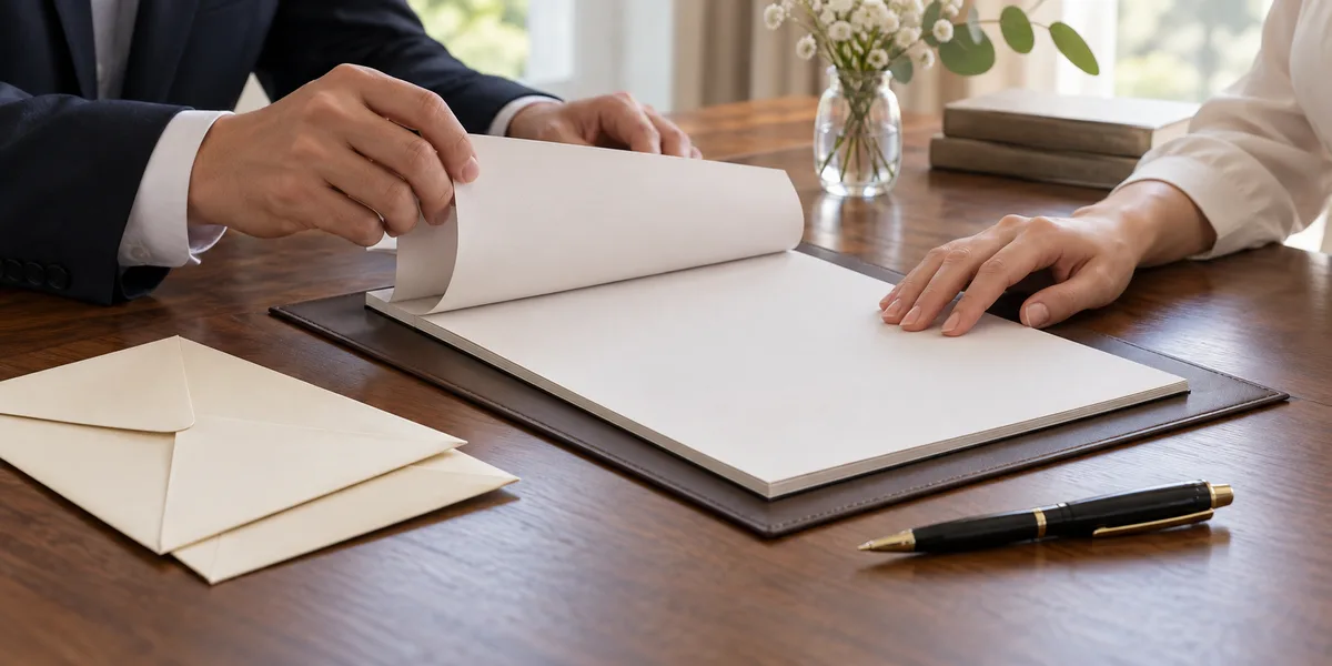 Illustrative document inventory and envelopes prepared for a private handover