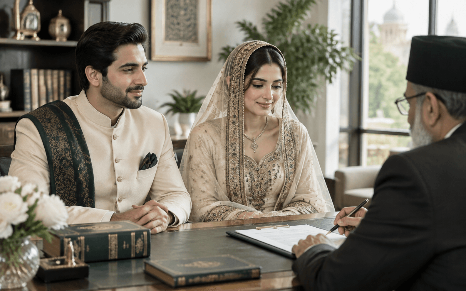 Couple completing Nikah documentation in Pakistan